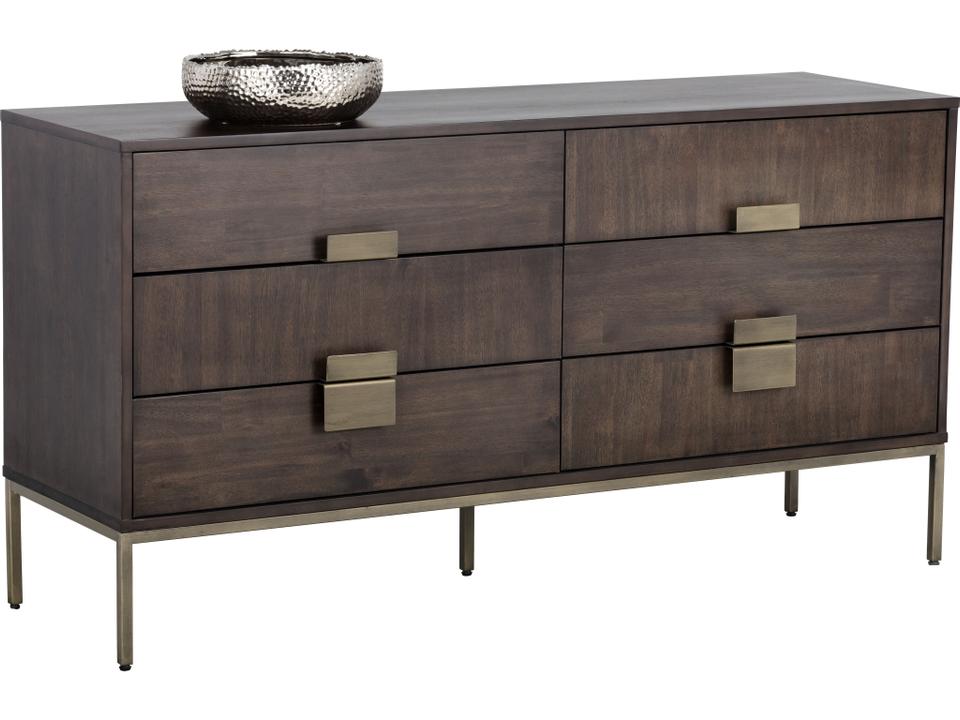 Jade 6-Drawer Dresser in Dark Mango with Antique Brass Hardware