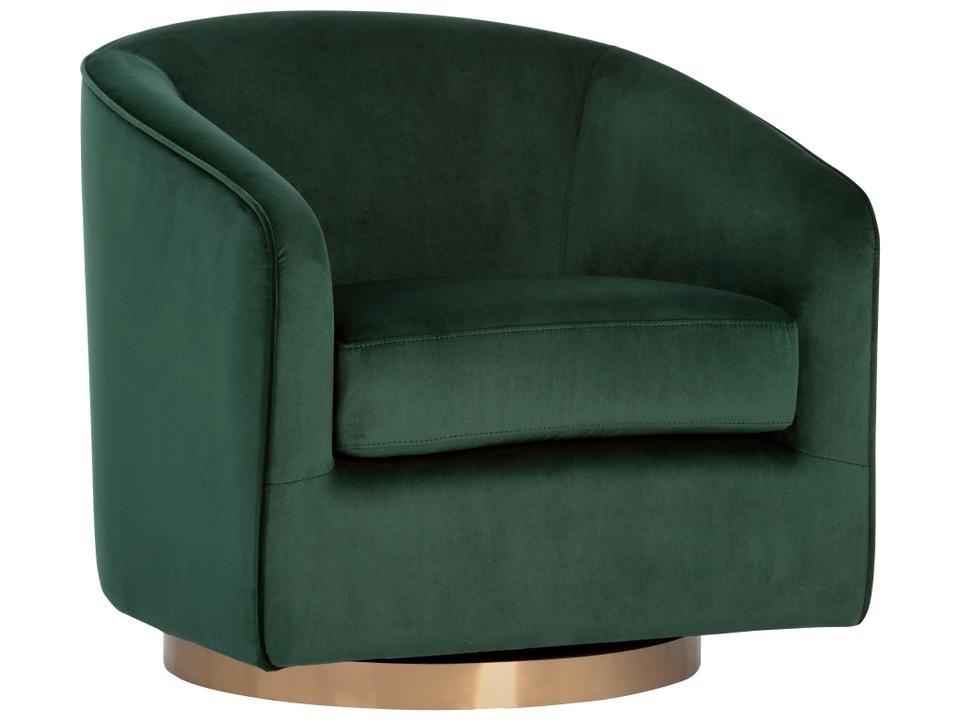 Hazel Swivel Lounge Chair in Deep Green Sky Velvet with Brushed Antique Brass Base