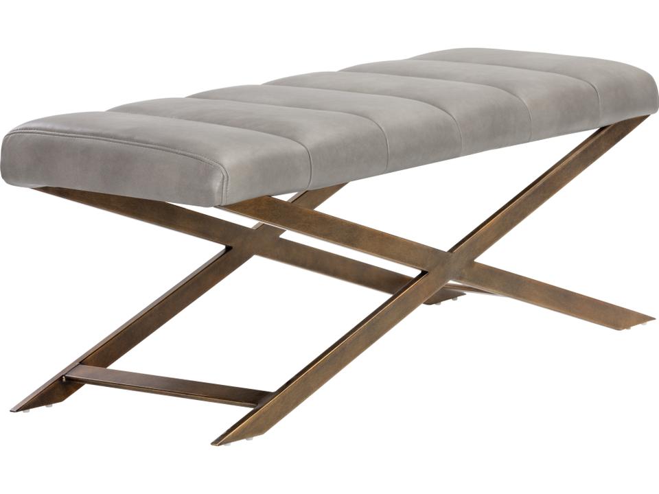 Ikon Kammi Accent Bench in Bravo Metal Faux Leather with Antique Brass Base