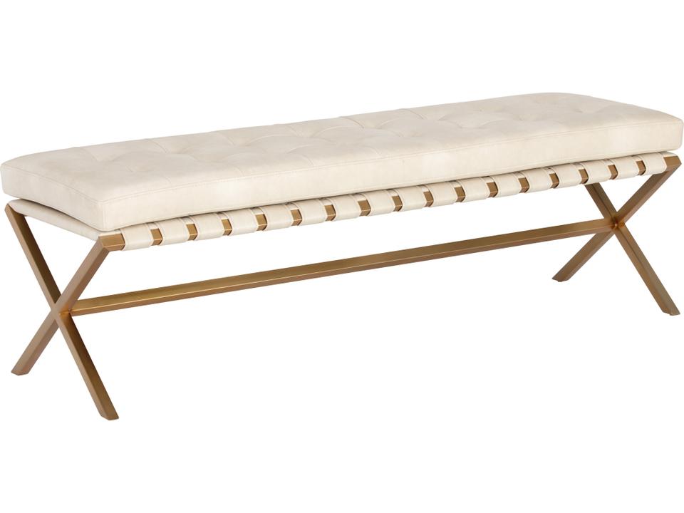 Ikon Bravo Cream Brushed Gold Faux Leather Accent Bench