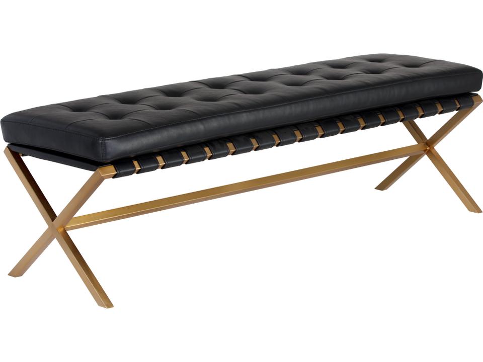 Kenji Transitional Faux Leather Bench in Gold and Bravo Black