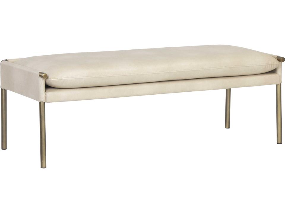 Ikon Bravo Cream Faux Leather Accent Bench with Antique Brass Base