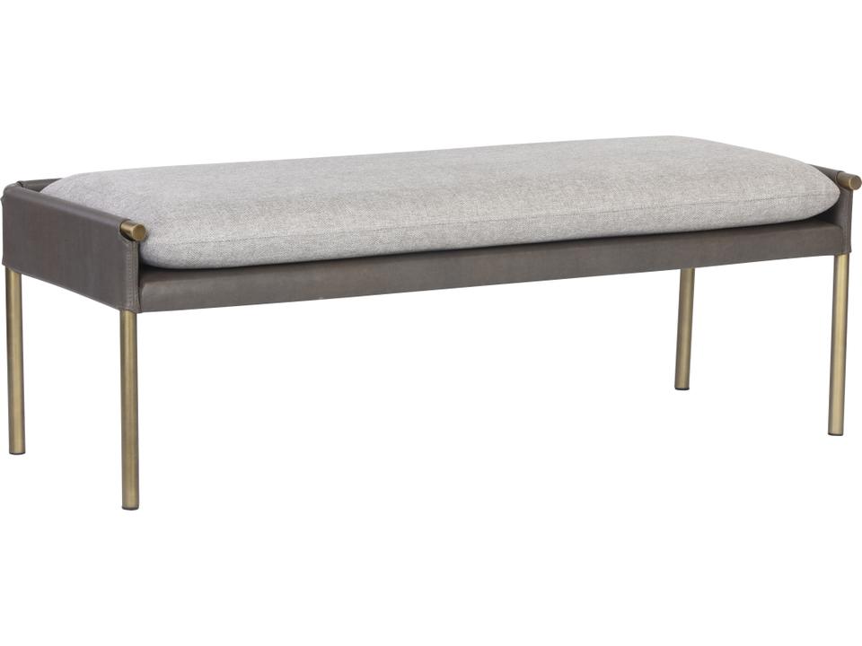 Ikon Antique Brass Gray Upholstered Accent Bench