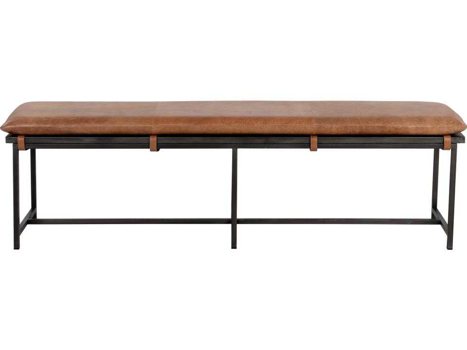 Zancor Gunmetal Tan Leather Brown Upholstered Accent Bench