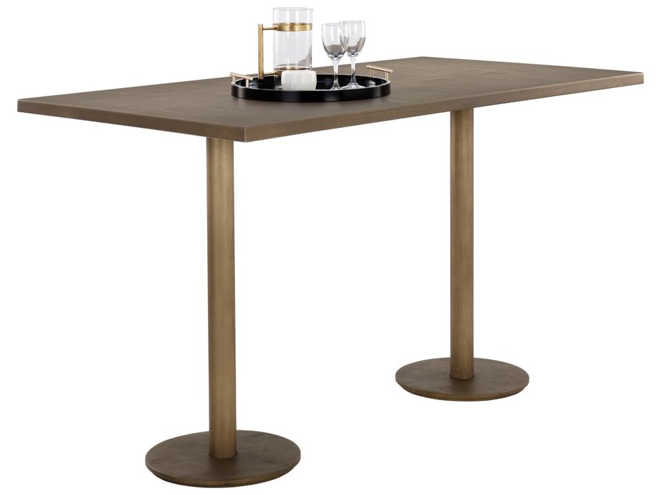 Corina Rectangular Metal Bar Table with Etched Top in Antique Brass