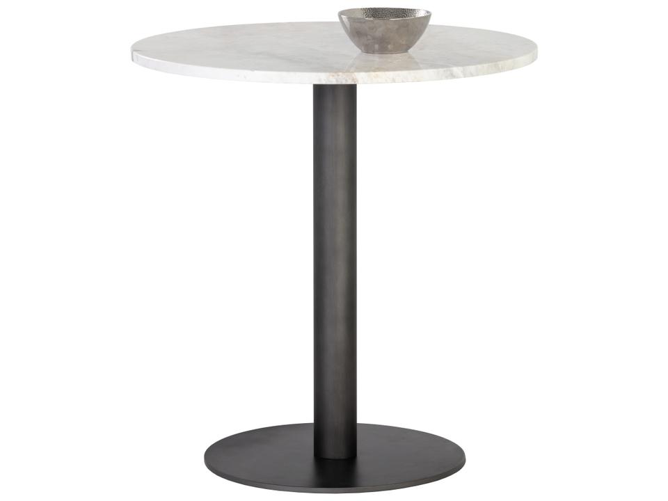 Suki Round Bistro Dining Table with White Marble Top and Pewter Steel Base