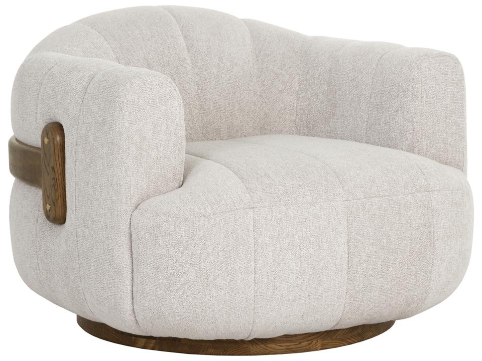 Tadeo Swivel Armchair in Warm Brown Oak and Dove Cream Fabric