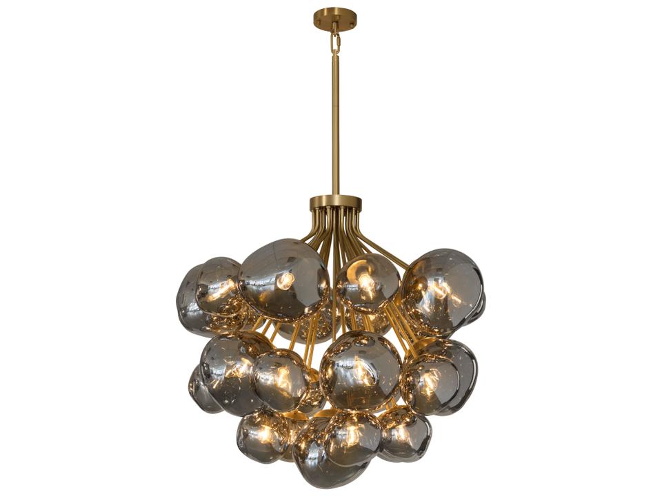 Dionis 27-Light Round Chandelier in Brushed Gold with Smoked Glass