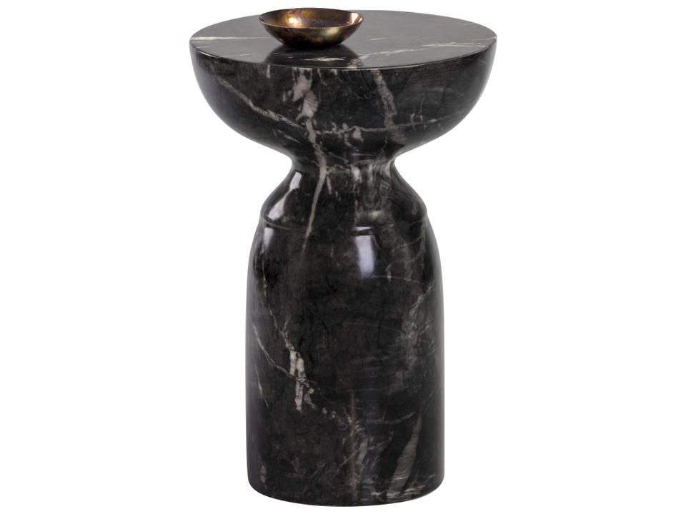 MIXT Goya Round Concrete Marble Look End Table in Black