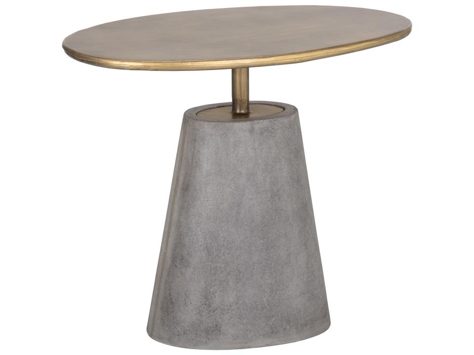 Kadin Oval Side Table with Grey Concrete and Brushed Brass