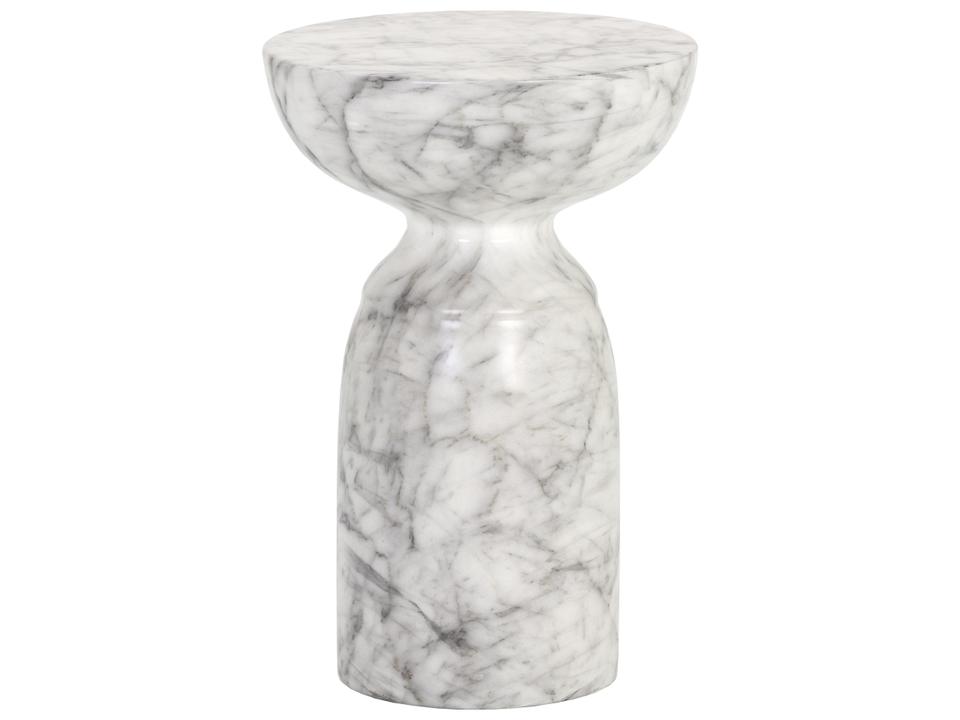 MIXT Goya Concrete Round End Table White Marble Look