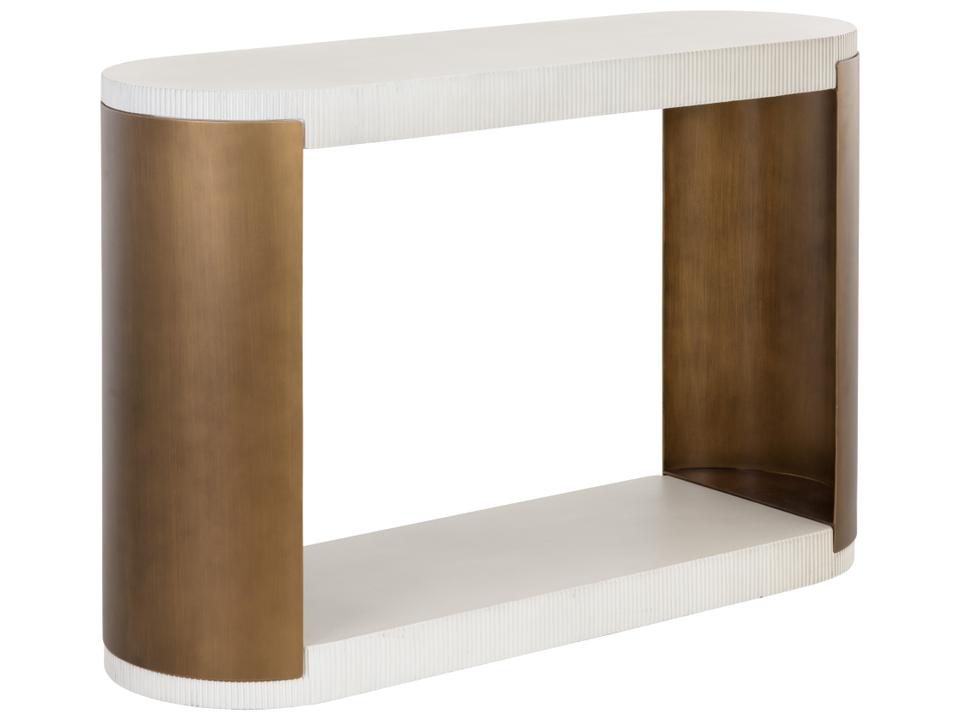 Cavette Oval Concrete Console Table with Antique Brass Steel Frame