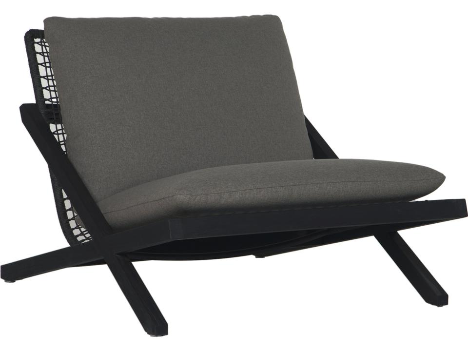 Bari Teak Wood Charcoal Lounge Chair with Gracebay Grey Olefin Cushions