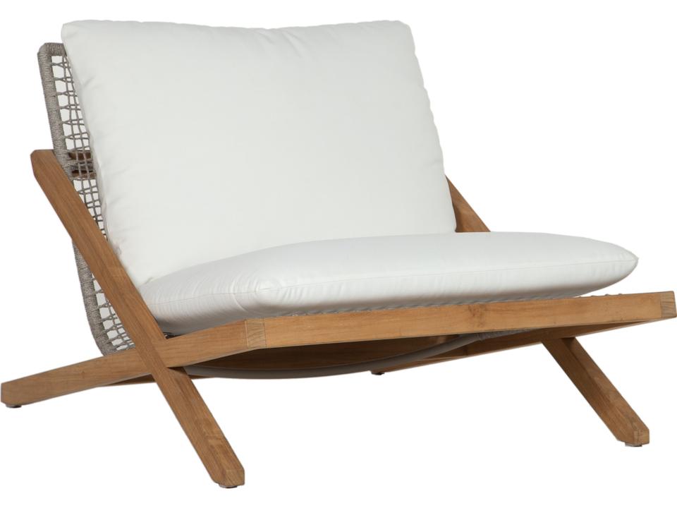 Bari Teak Wood Lounge Chair with Stinson White Olefin Cushion