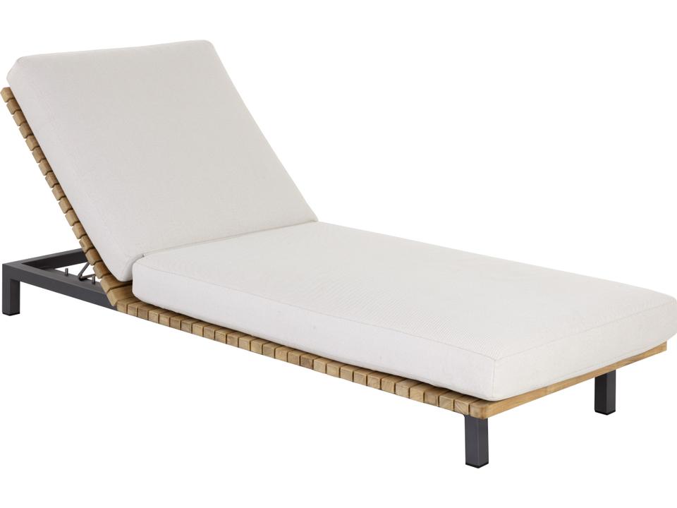 Sunpan Geneve Palazzo Cream Upholstered Outdoor Lounger with Teak and Aluminum