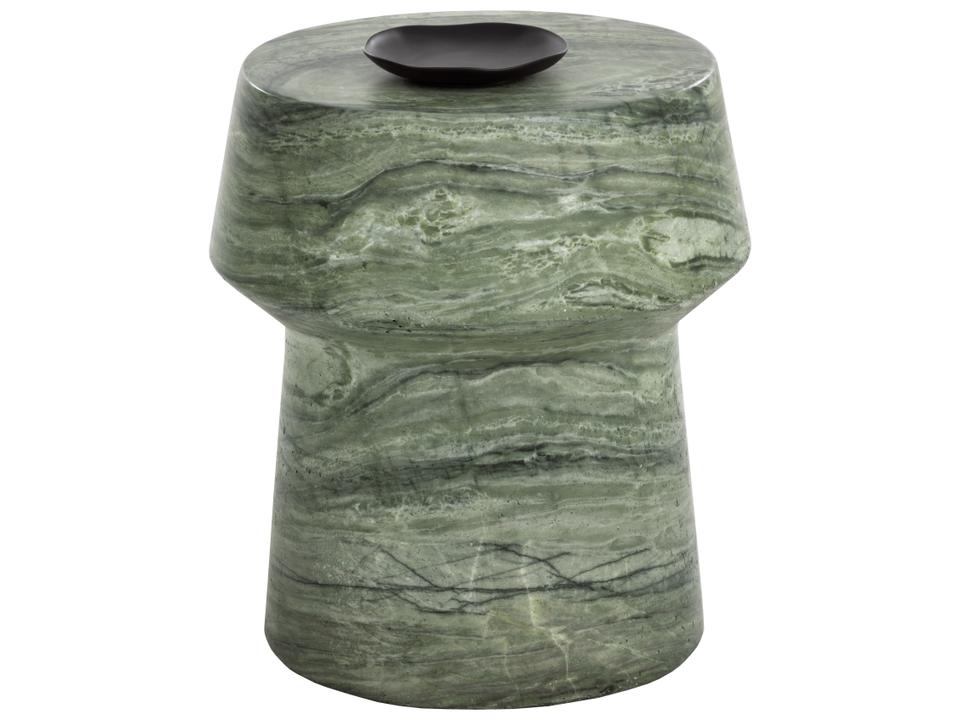 Brie Round End Table in Marble Look Sage