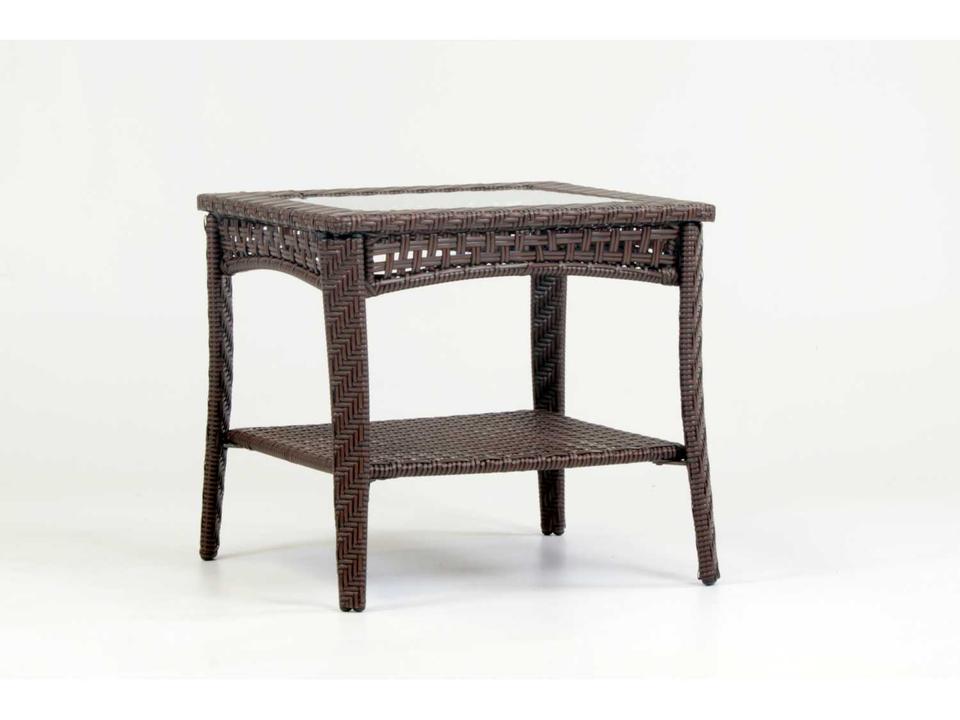Martinique Outdoor End Table with Glass Top in Spice Island Wicker