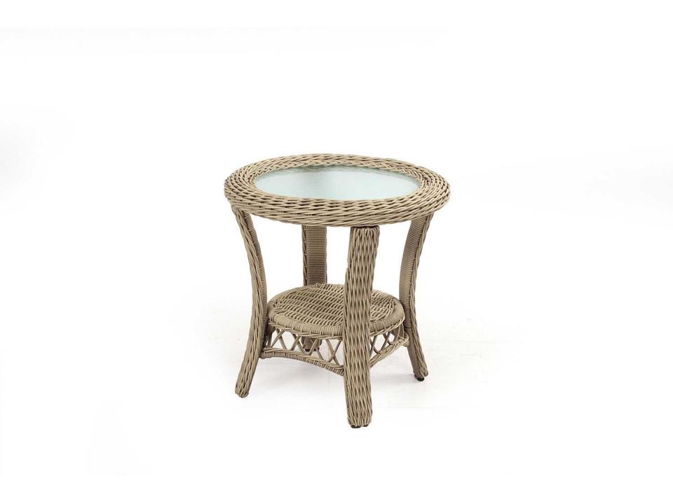 Arcadia Wicker Driftwood Round Outdoor End Table with Glass Top