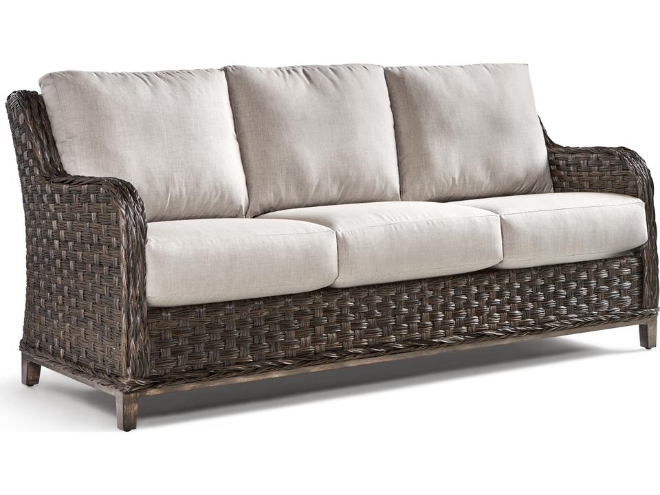 Grand Isle Quick Ship Wicker Cushion Sofa in Dark Caramel