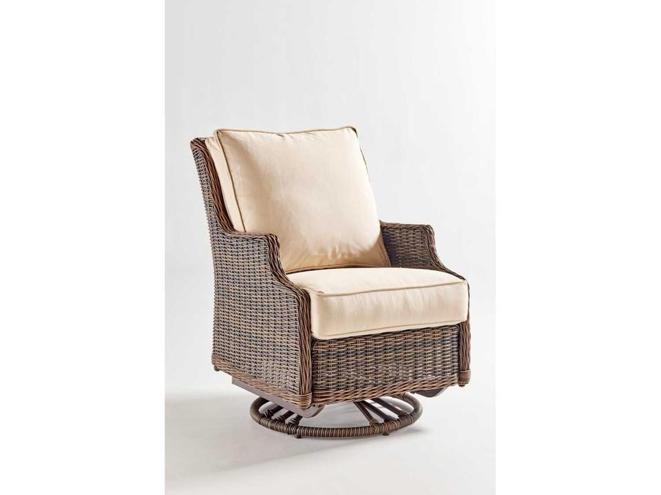 Barrington Wicker Swivel Glider Patio Lounge Chair in Chestnut