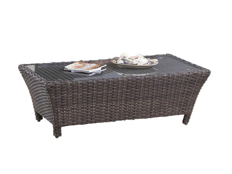 Panama Rectangular Wicker Coffee Table with Glass Top in Charcoal Brown