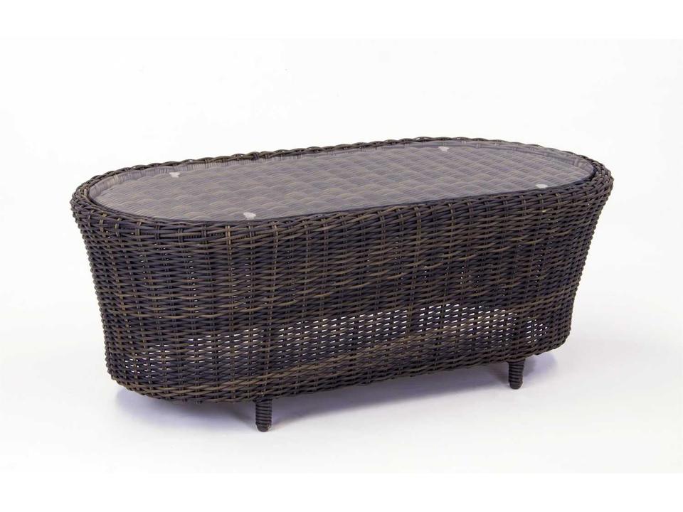 Saint John Oval Wicker Coffee Table with Tempered Glass Top in Cappuccino