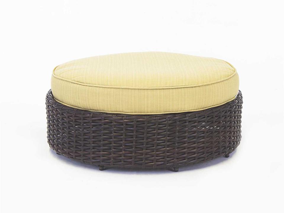 St Tropez 38-Inch Round Wicker Ottoman with Cushion