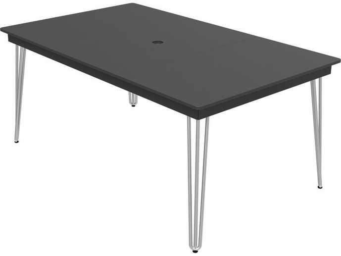 Hip Rectangular Outdoor Dining Table with Umbrella Hole in EnviroWood and Aluminum