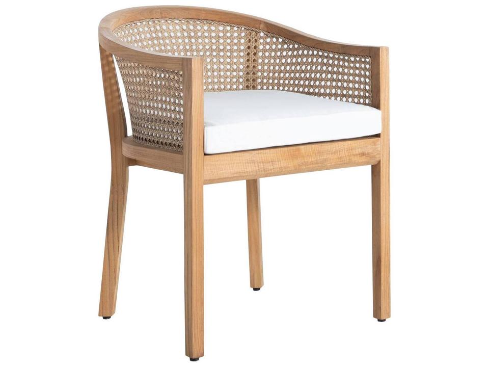 Playa Teak Natural/Raffia Outdoor Patio Dining Arm Chair with Cushion