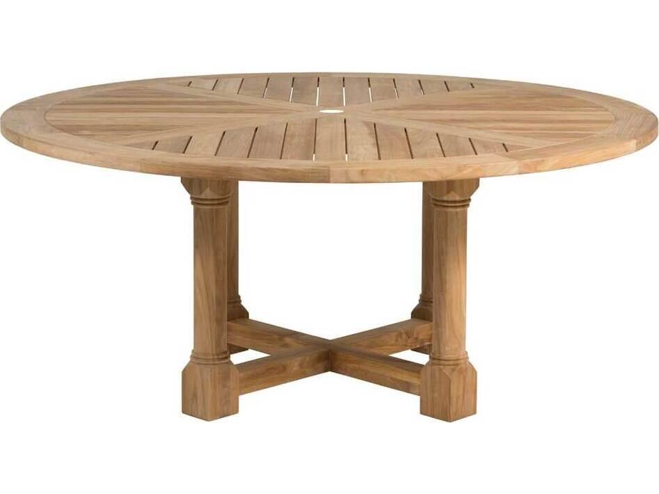 Lakeshore 72-Inch Teak Round Dining Table with Umbrella Hole