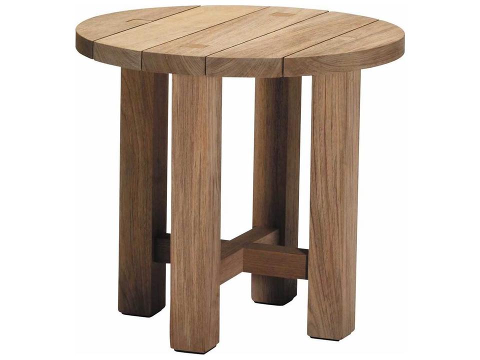 Croquet Teak Round Outdoor End Table in Natural Teak