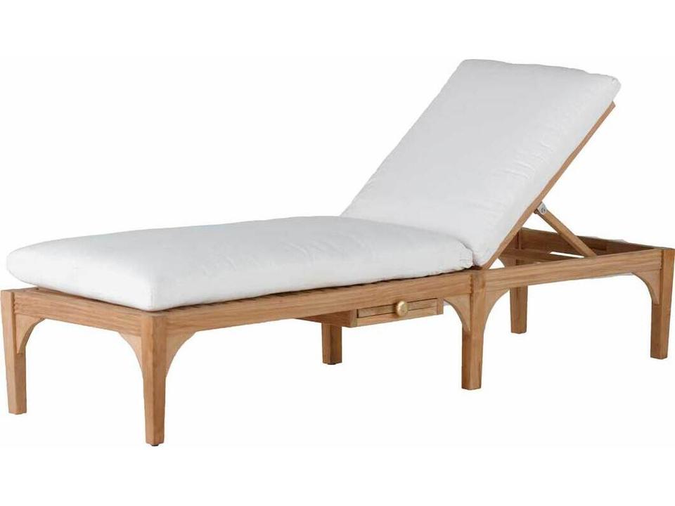 Club Teak Outdoor Patio Chaise Lounge with Adjustable Back and Drink Tray