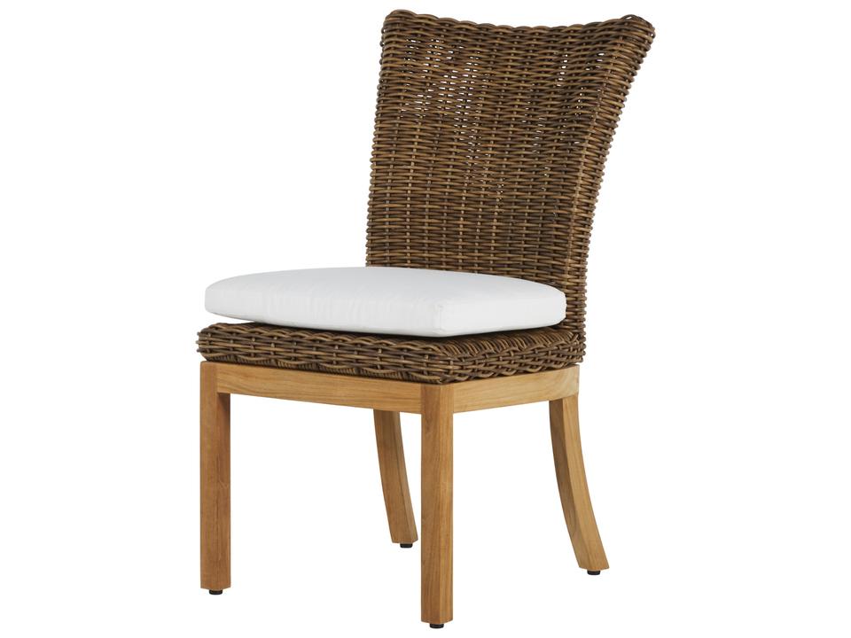 Montauk N-Dura Resin Wicker Dining Side Chair with Teak Legs