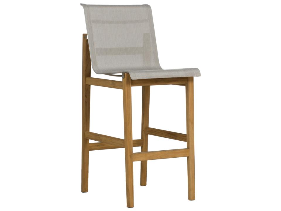 Coast Teak Outdoor Bar Stool with Batyline Sling in Natural Teak
