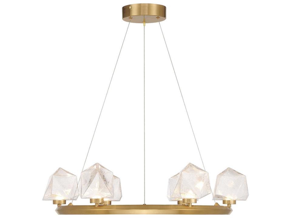 Castello 6-Light Chandelier in Warm Brass with Clear Hammered Glass
