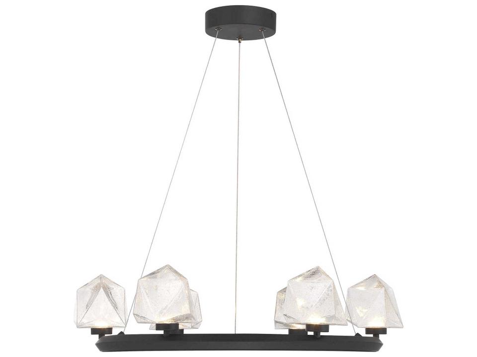 Castello 6-Light LED Chandelier in Matte Black with Clear Hammered Glass