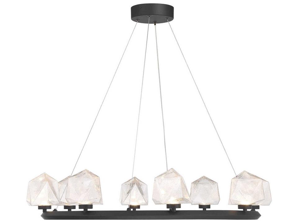 8-Light Castello Chandelier in Matte Black with Clear Hammered Glass