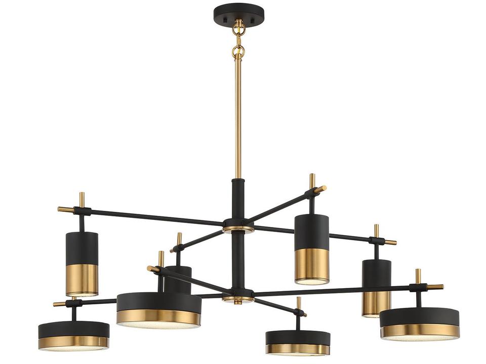 Ashor 8-Light LED Chandelier in Matte Black with Warm Brass Accents