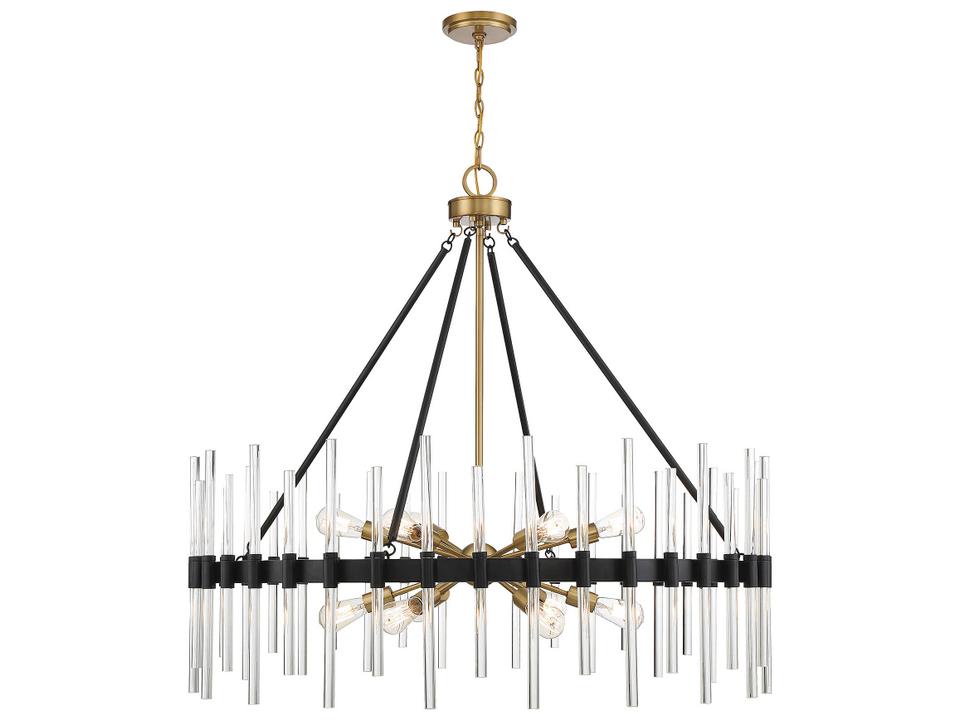 12-Light Santiago Chandelier in Matte Black with Warm Brass Accents