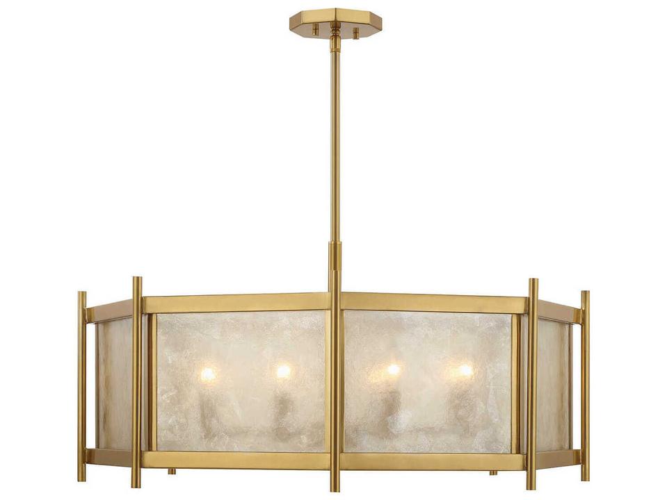 Jacobs 8-Light Linear Chandelier in Warm Brass with Mica Glass