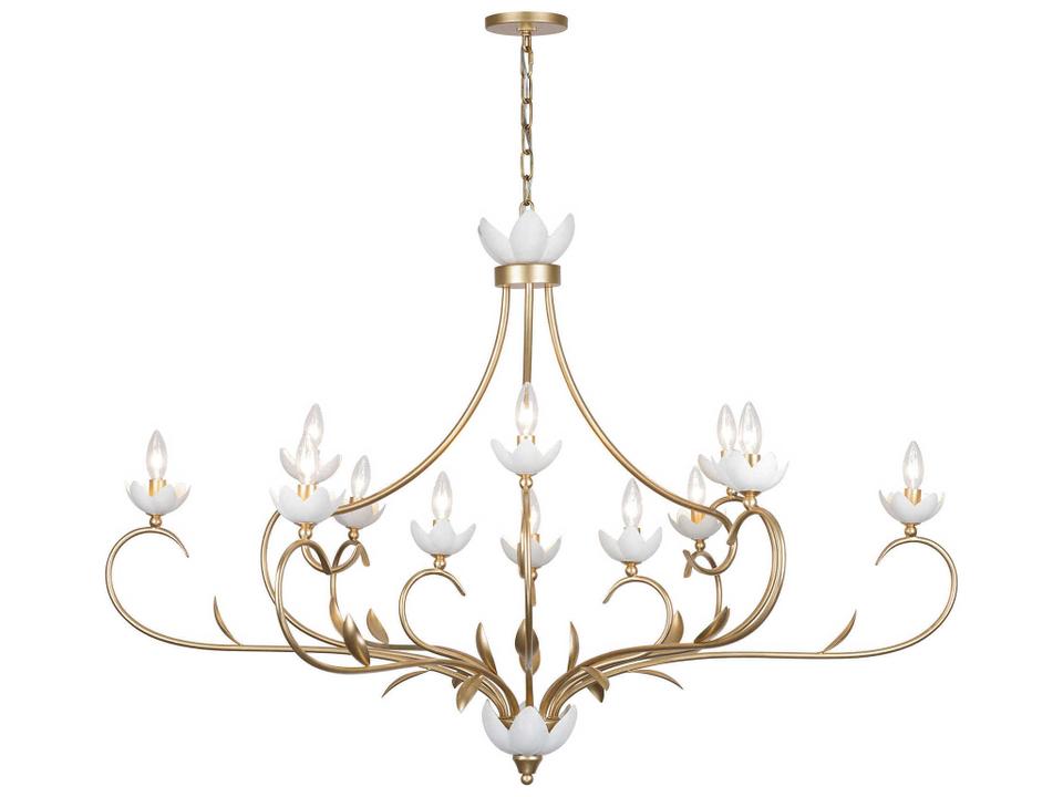 12-Light Muse Chandelier in French Gold and White Cashmere