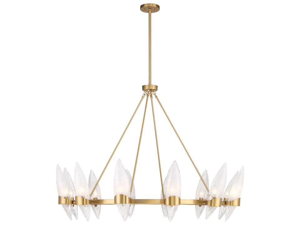 Nouvel 12-Light Chandelier in Warm Brass with Strie Glass