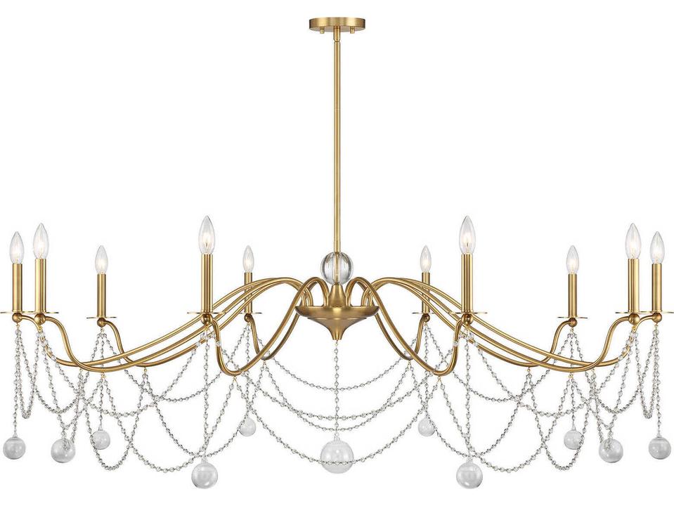 Mariposa 10-Light Chandelier with Crystal Drops in Warm Brass