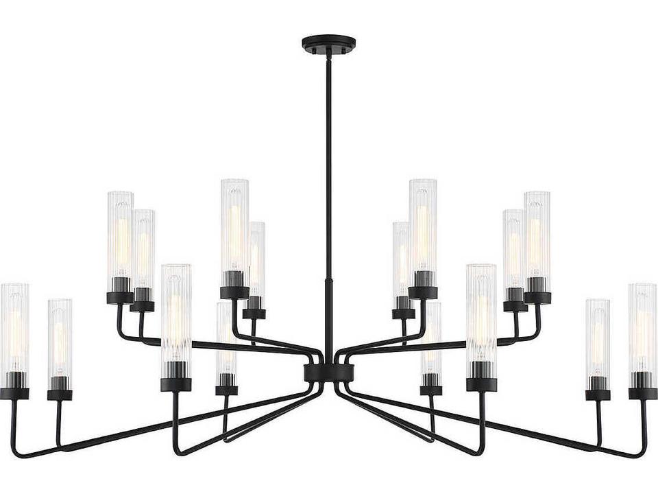 16-Light Baker Chandelier with Clear Ribbed Glass in Matte Black