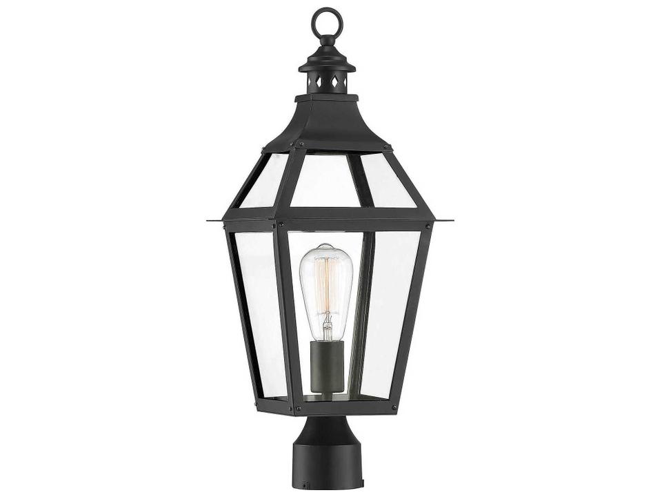 Jackson 1-Light Outdoor Post Lantern in Matte Black with Gold Highlights