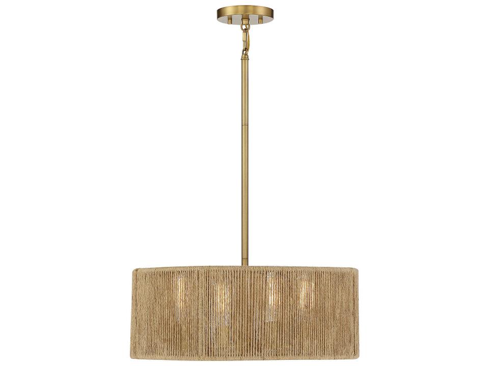 Ashe 4-Light Drum Pendant Warm Brass and Rope