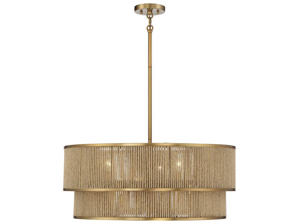 6-Light Ashburn Drum Chandelier in Warm Brass and Rope