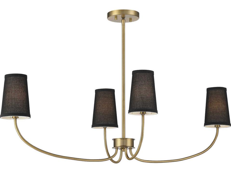 4-Light Meridian Linear Chandelier in Natural Brass with Black Fabric Shades