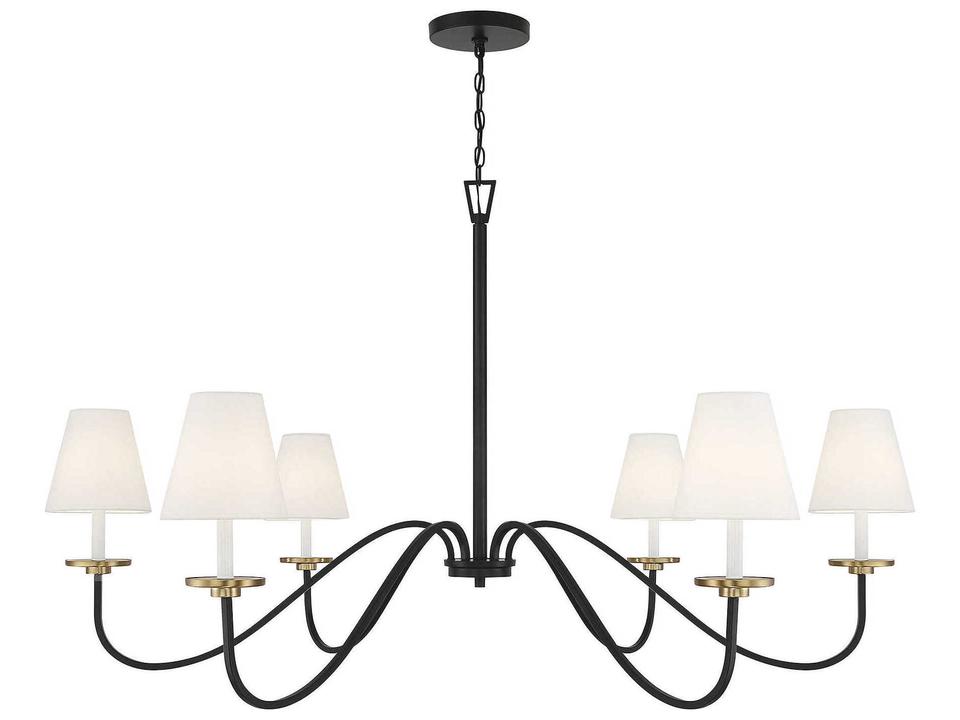 Meridian 6-Light Chandelier in Black with Natural Brass Accents