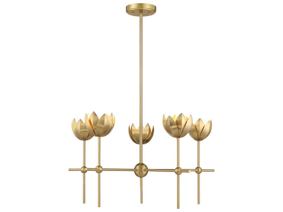 5-Light Chandelier in Natural Brass with Organic Modern Style